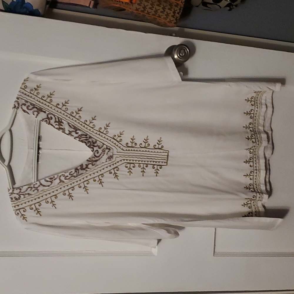 NWT Blue Ginger Off-White & Tan Tunic Dress Size S
